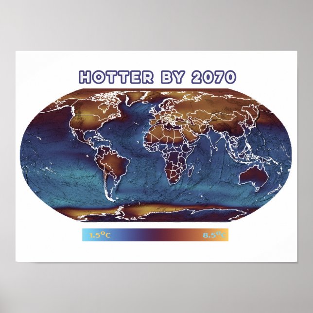 Poster Mapa das temperaturas das mudanças climáticas (Frente)