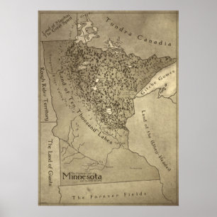 Pôster Mapa das terras Mythical de Minnesota