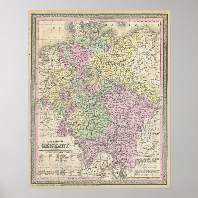 Poster Mapa das Vintagens da Alemanha (1853) (Frente)