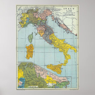 Poster Mapa das Vintagens da Itália (1912)