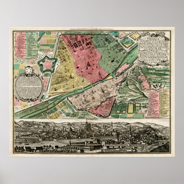 Poster Mapa das Vintagens de Florença (1730) (Frente)