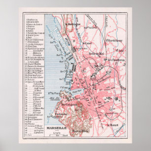 Poster Mapa das Vintagens de Marselha França (1900)