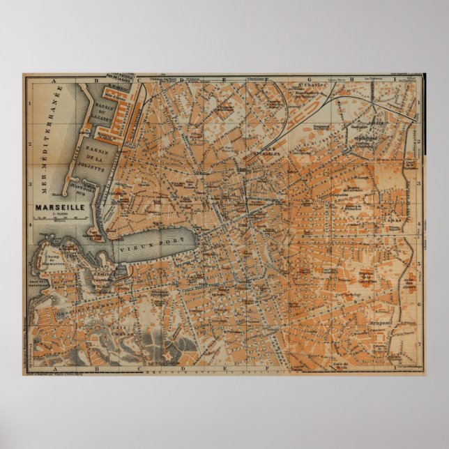 Pôster Mapa das Vintagens de Marselha França (1914) (Frente)