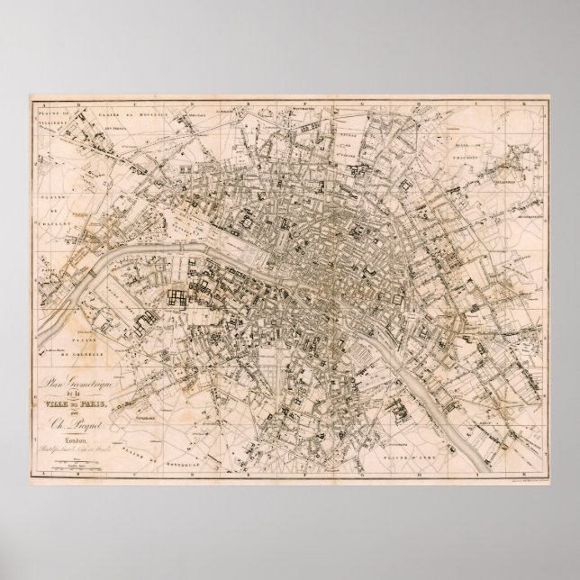 Poster Mapa das Vintagens de Paris (1825) (Frente)