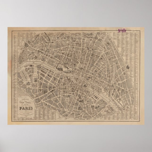 Poster Mapa das Vintagens de Paris (1854) (Frente)