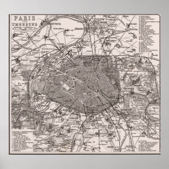 Pôster Mapa das Vintagens de Paris (1873) (Frente)