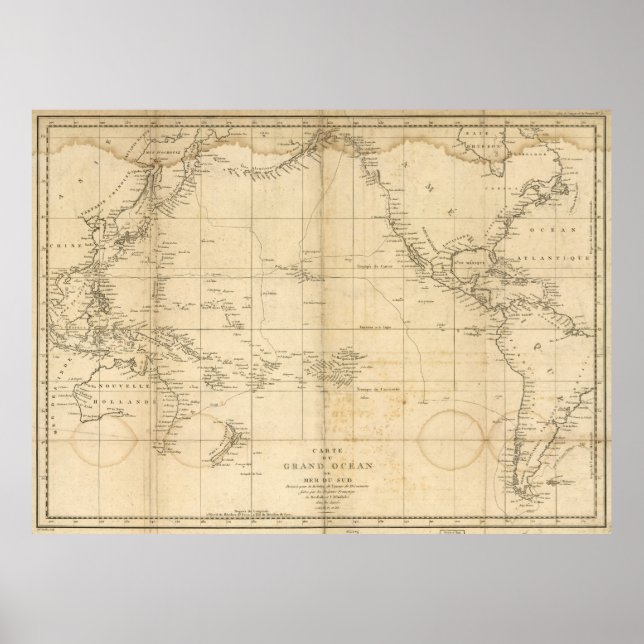 Poster Mapa das Vintagens do Oceano Pacífico (1788) (Frente)