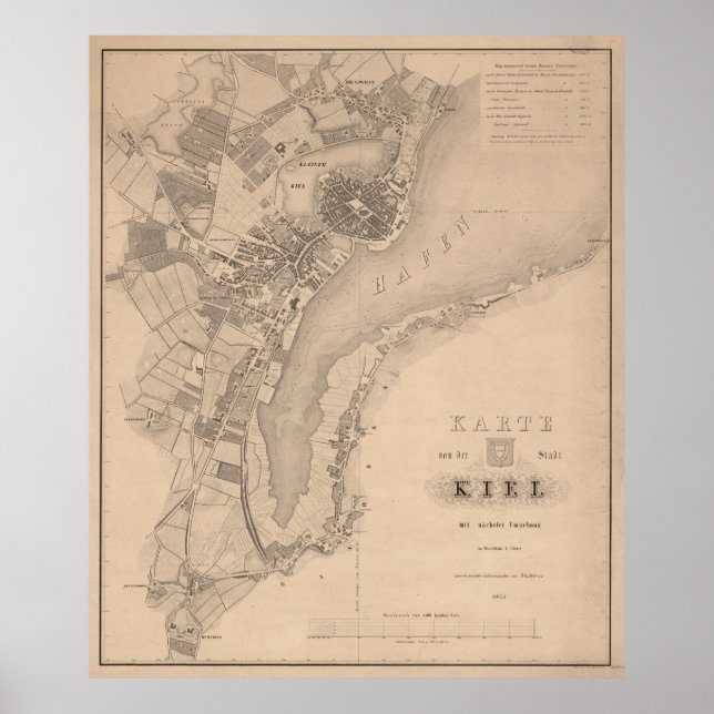 Poster Mapa das vítimas de Kiel Alemanha (1853) (Frente)
