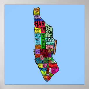 Pôster Mapa das vizinhanças de Manhattan