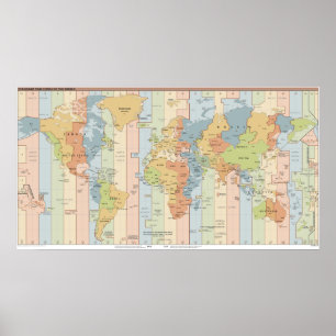 Poster Mapa das zonas de tempo do mundo