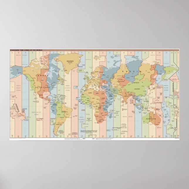 Poster Mapa das zonas de tempo do mundo (Frente)