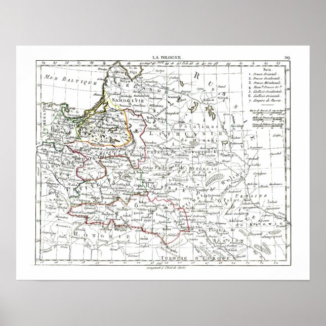 Pôster Mapa de 1806 - La Pologne (Frente)