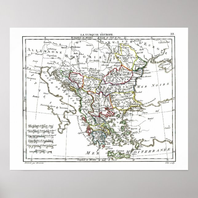 Pôster Mapa de 1806 - La Turquie d'Europe (Frente)