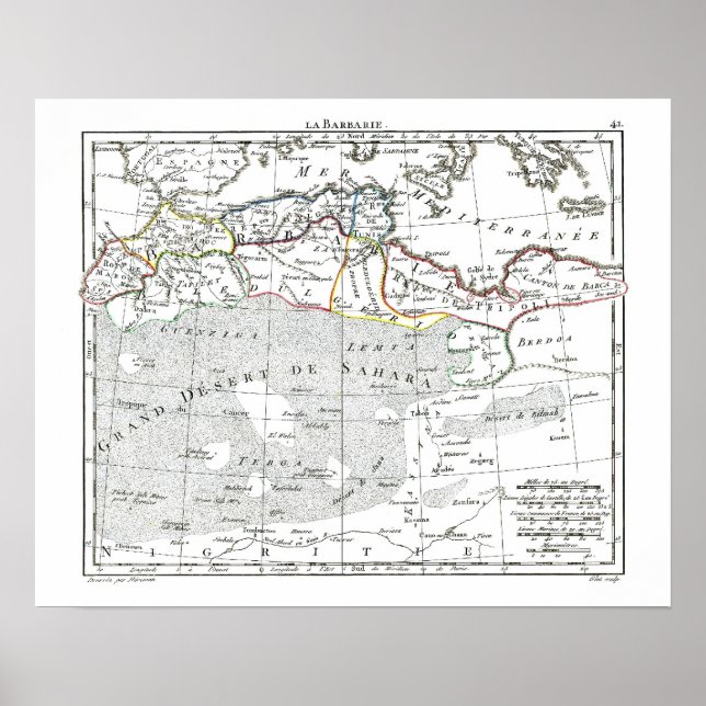 Pôster Mapa de 1806 - L'Barbarie (Frente)