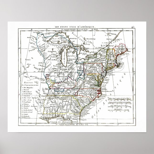 Pôster Mapa de 1806 - Les Etats Unis d'Amrique (Frente)