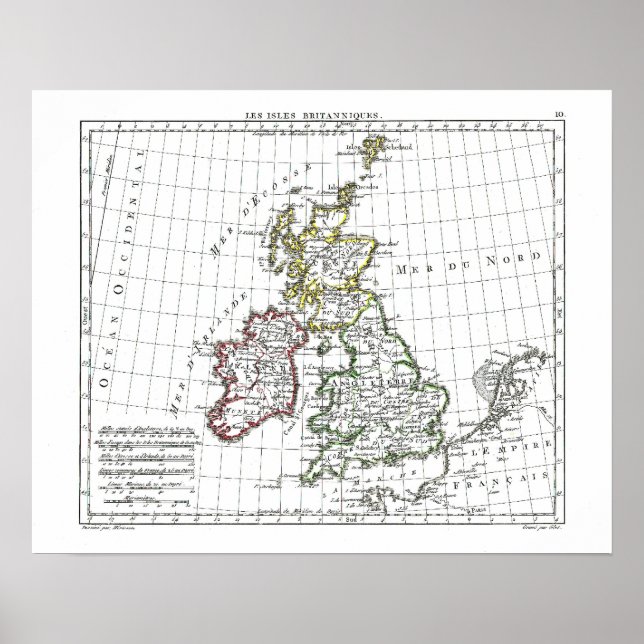 Poster Mapa de 1806 - Les Isles Britaniques (Frente)