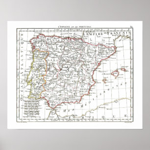 Pôster Mapa de 1806 - L'Espagne et le Portugal