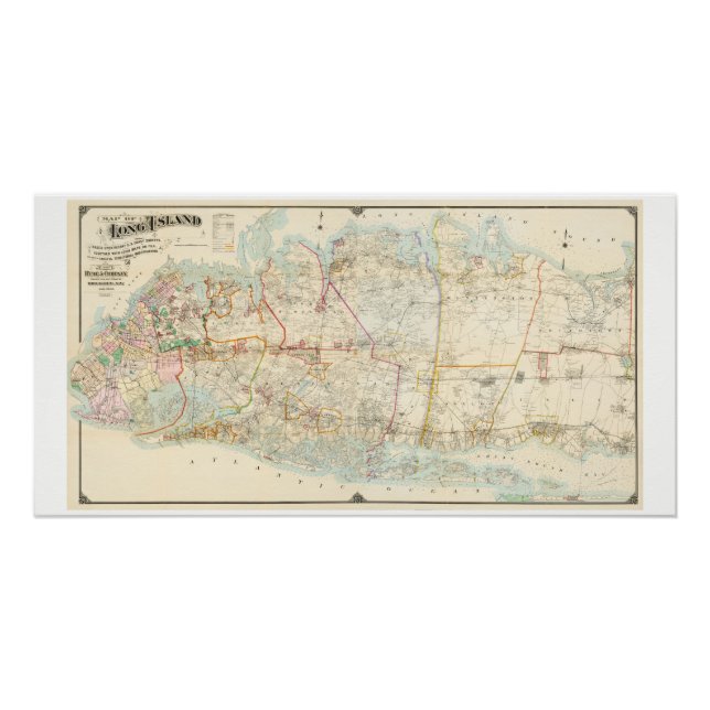 Pôster Mapa de 1896 da Ilha Longa Ocidental e Central NY (Frente)