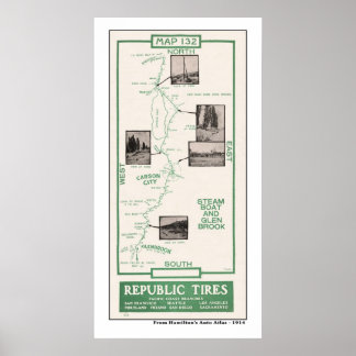 Pôster Mapa de 1914, Carson City, Steamboat, Glenbrook