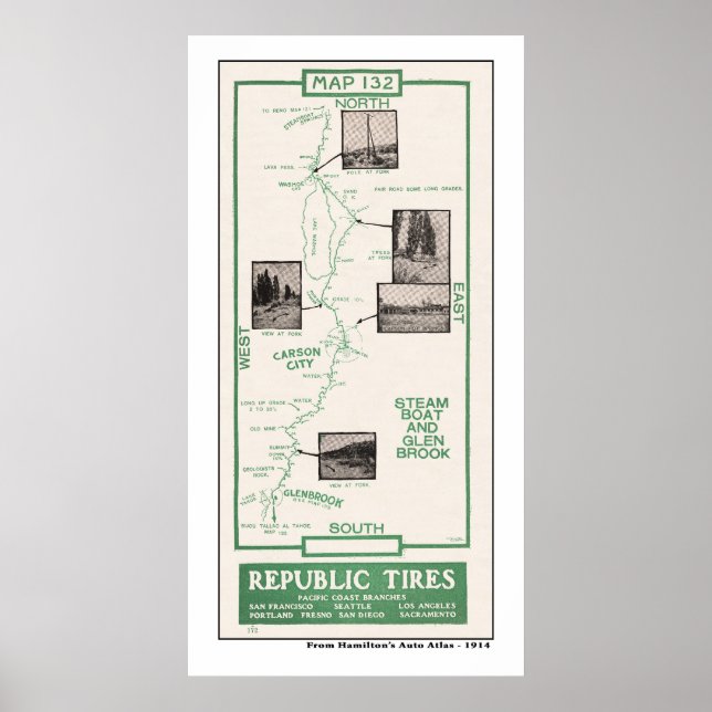 Pôster Mapa de 1914, Carson City, Steamboat, Glenbrook (Frente)