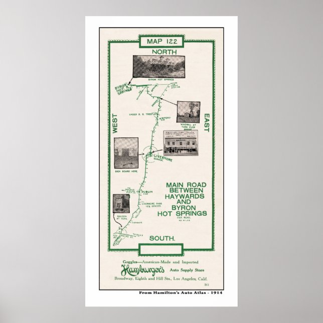 Poster Mapa de 1914, Haywards para Byron Hot Primaveras (Frente)