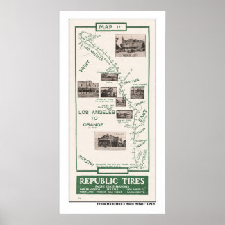 Pôster Mapa de 1914, LA para Laranja