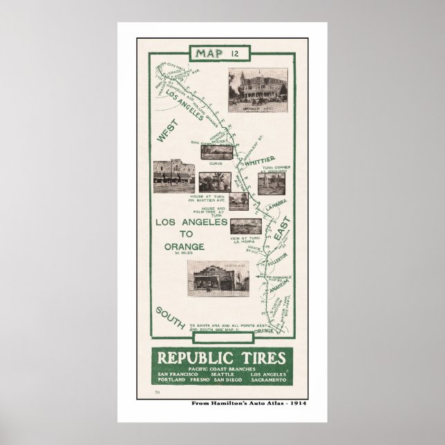 Pôster Mapa de 1914, LA para Laranja (Frente)
