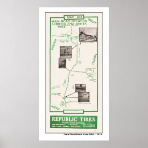 Pôster Mapa de 1914, Lompoc para Papais noeis Ynez