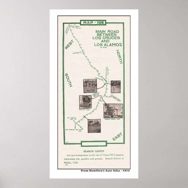 Poster Mapa de 1914, Los Cruces para Los Alamos (Frente)