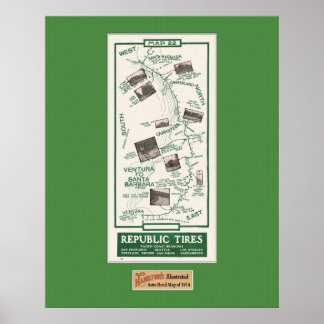 Poster Mapa de 1914, Papais noeis Barbara to Ventura