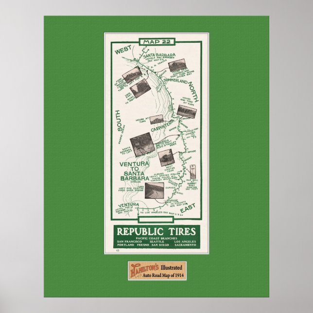 Poster Mapa de 1914, Papais noeis Barbara to Ventura (Frente)