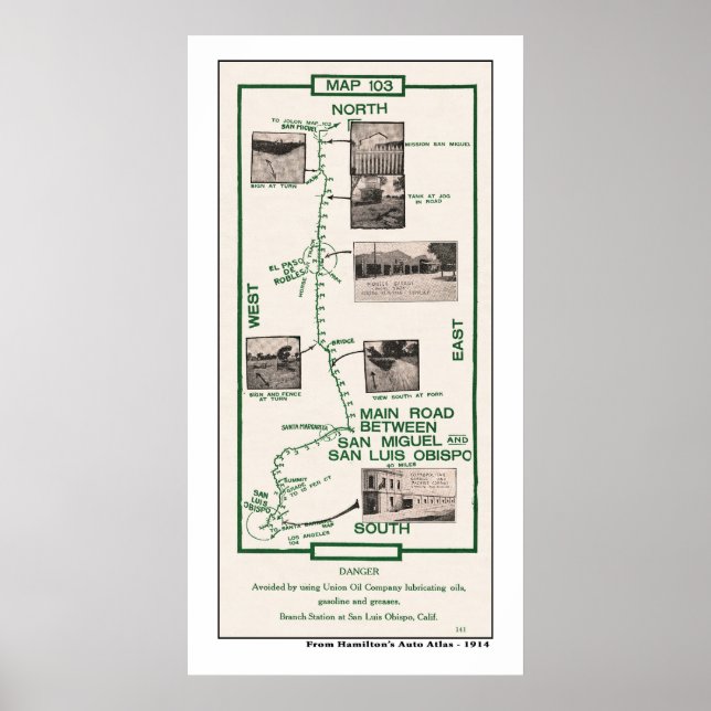 Pôster Mapa de 1914, San Miguel para San Luis Obispo (Frente)