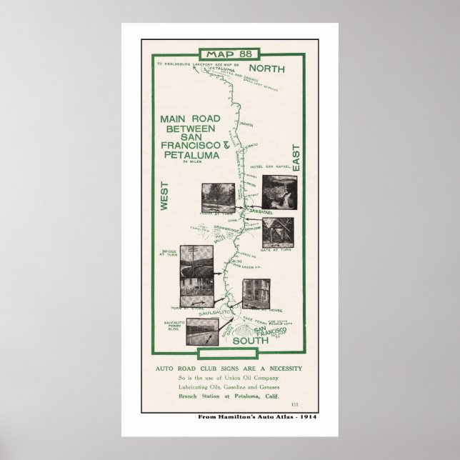 Poster Mapa de 1914, SF para Petaluma (Frente)
