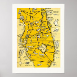 Poster Mapa de 1952 na Flórida 12x16