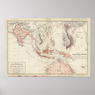 Poster Mapa de 3Sudeste Asiático & de Austrália norte
