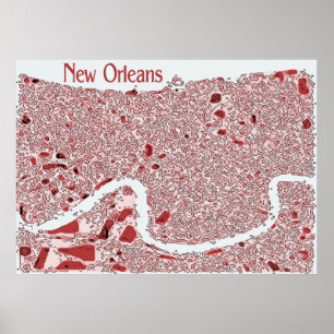 Poster Mapa de Abstrato de Nova Orleans