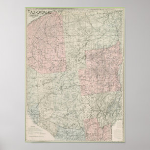 Pôster Mapa de Adirondacks 1912