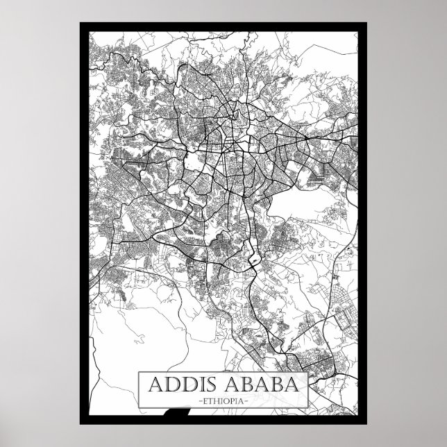 Poster Mapa de Adis Abeba Etiópia (Frente)