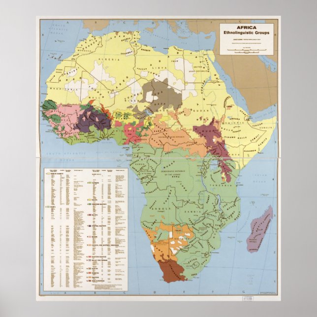 Pôster Mapa de África, Grupos Etnolinguísticos (1970) (Frente)