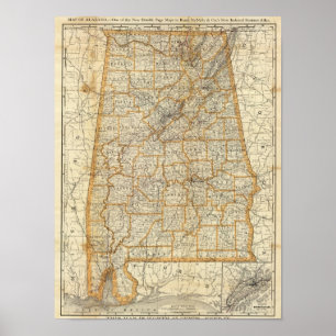 Pôster Mapa de Alabama
