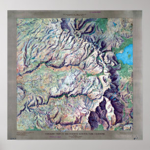 Pôster Mapa de alivio do parque nacional de Yosemite do