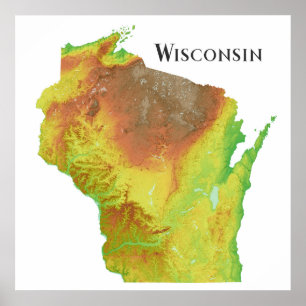 Poster Mapa de alivio protegido topográfico de Wisconsin