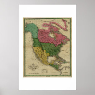 Pôster Mapa de America do Norte datado de 1826