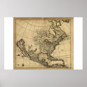 Poster Mapa de America do Norte, inglês, cerca de 1685