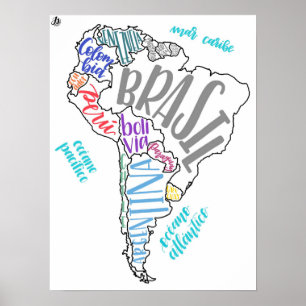 Pôster Mapa de Ámérica do Sul
