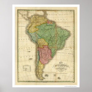 Pôster Mapa de Ámérica do Sul por Finley 1826