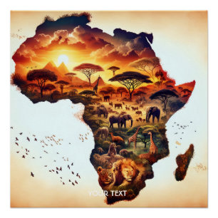 Pôster Mapa de animais da África em fantasia