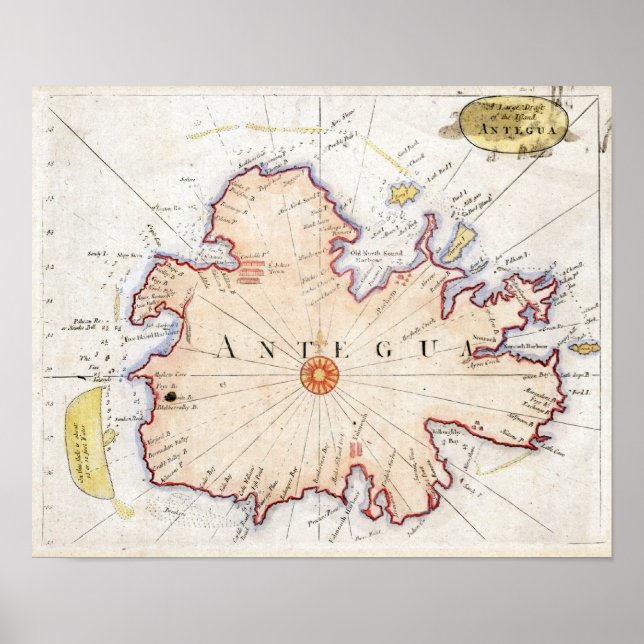 Poster Mapa de Antígua 1721 (Frente)