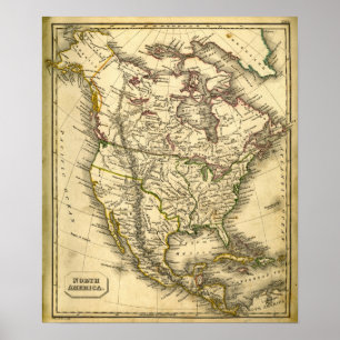 Pôster Mapa de Antquie de America do Norte