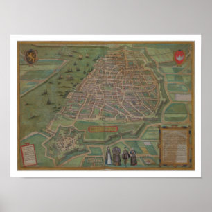 Pôster Mapa de Antuérpia, de "Civitates Orbis Terrarum"
